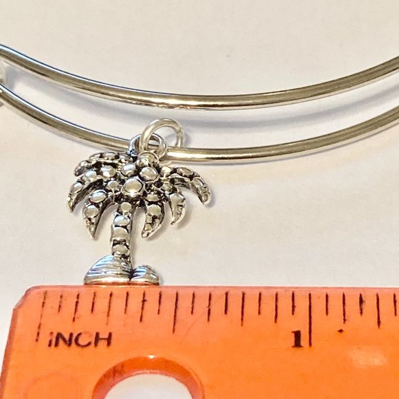 Coconut Palm Tree Charm Bracelet Beach Island Adjustable Silver Plated Wire - Picture 8 of 9